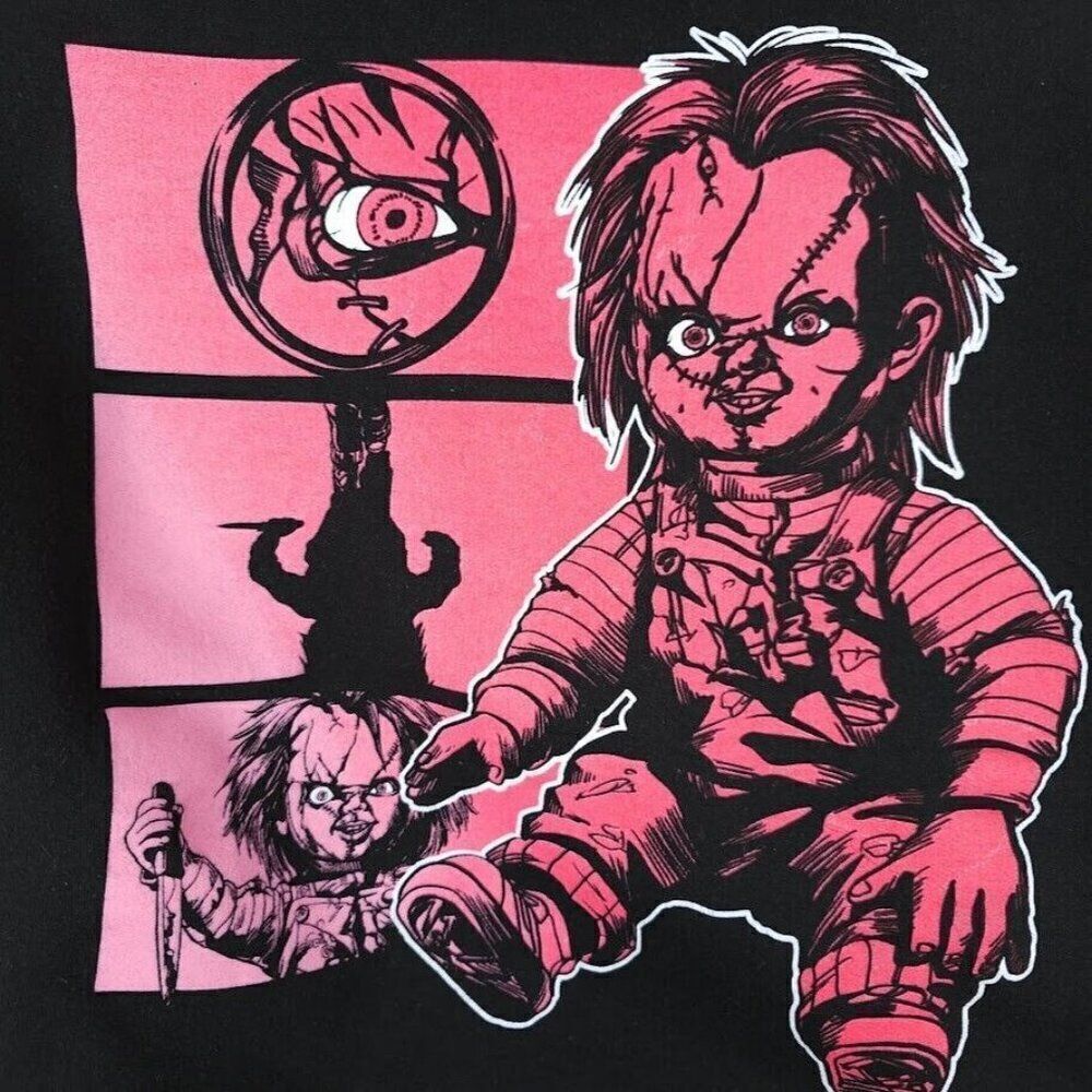 Chucky Childs Play Sweatshirt Hoodie Mens Size Small Black Lets Be Friends - Picture 5 of 8